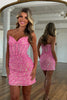 Load image into Gallery viewer, Sparkly Fuchsia Sequins Tight Strapless Short Corset Homecoming Dress