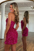 Load image into Gallery viewer, Sparkly Fuchsia Sequins Tight Strapless Short Corset Homecoming Dress
