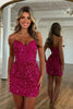Load image into Gallery viewer, Sparkly Fuchsia Sequins Tight Strapless Short Corset Homecoming Dress