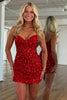 Load image into Gallery viewer, Sparkly Fuchsia Sequins Tight Strapless Short Corset Homecoming Dress