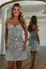 Load image into Gallery viewer, Sparkly Fuchsia Sequins Tight Strapless Short Corset Homecoming Dress