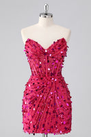 Load image into Gallery viewer, Sparkly Red Sequins Tight Strapless Short Corset Homecoming Dress