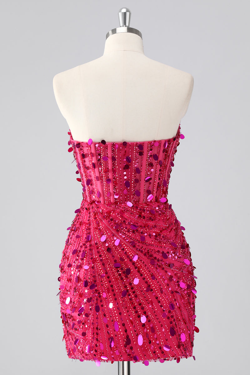 Load image into Gallery viewer, Sparkly Red Sequins Strapless Tight Short Homecoming Dress