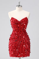 Load image into Gallery viewer, Sparkly Red Sequins Tight Strapless Short Corset Homecoming Dress