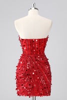 Load image into Gallery viewer, Sparkly Red Sequins Tight Strapless Short Corset Homecoming Dress