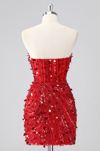 Sparkly Red Sequins Strapless Tight Short Homecoming Dress