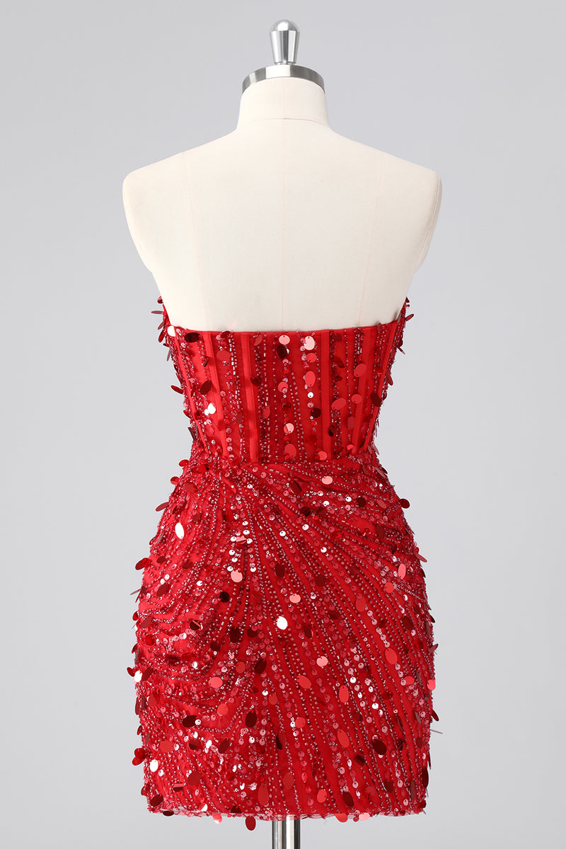 Load image into Gallery viewer, Sparkly Red Sequins Strapless Tight Short Homecoming Dress