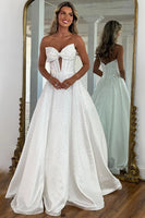 Load image into Gallery viewer, Sparkly Princess White Ball Gown Long Prom Dress with Beadings