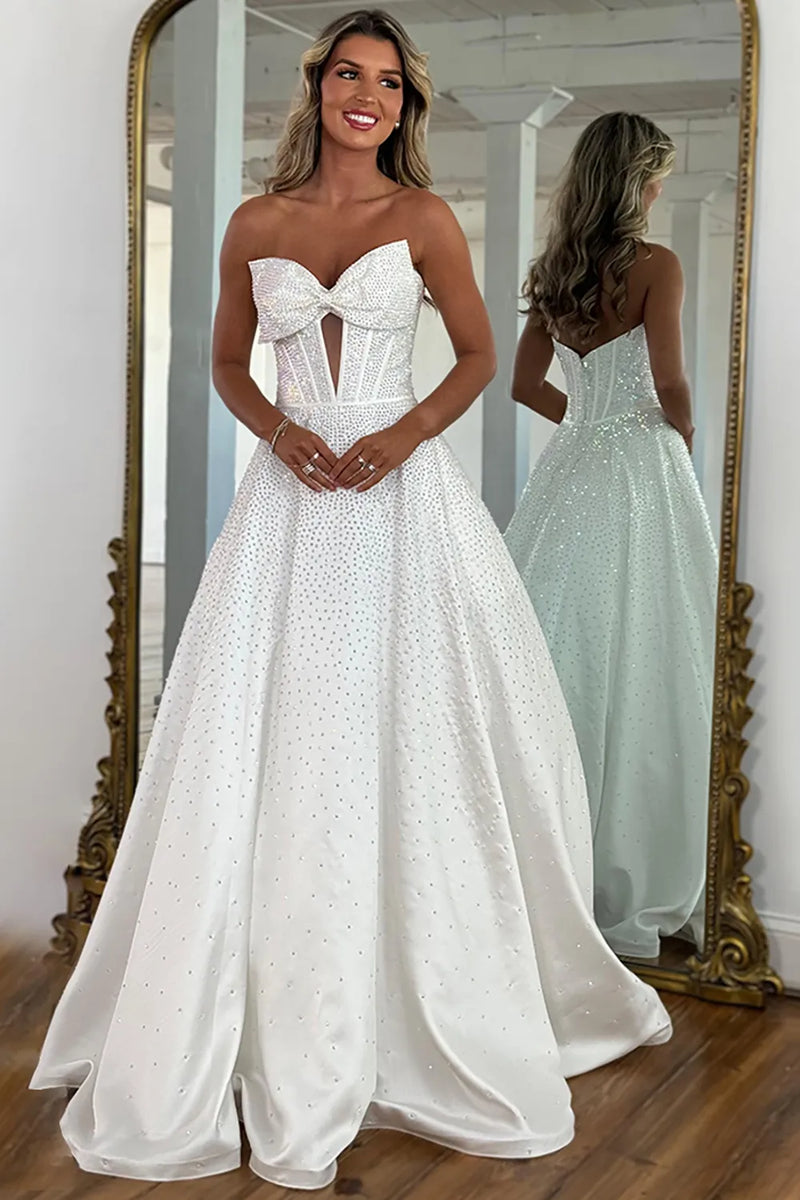 Load image into Gallery viewer, Sparkly Princess White Ball Gown Long Prom Dress with Beadings