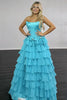 Load image into Gallery viewer, Blue A-Line Tiered Strapless Long Corset Prom Dress with Bows