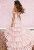 Load image into Gallery viewer, Sparkly Pink Off the Shoulder A-Line Ruffled Long Corset Prom Dress with Beading