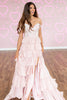 Load image into Gallery viewer, Sparkly Pink Off the Shoulder A-Line Ruffled Long Corset Prom Dress with Beading