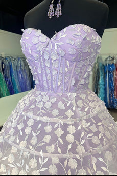 Floral Lilac Sweetheart A-Line Short Corset Prom Dress with Appliques