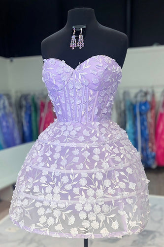 Floral Lilac Sweetheart A-Line Short Corset Prom Dress with Appliques