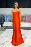 Load image into Gallery viewer, Red Satin Detachable Cape Strapless Long Prom Dress with 3D Flowers