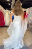 Load image into Gallery viewer, White Satin Mermaid Off the Shoulder Detachable Cape Long Prom Dress with Slit