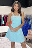 Load image into Gallery viewer, Blue A-Line Tweed Thick Straps Short Prom Dress