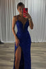 Load image into Gallery viewer, Sparkly Royal Blue Spaghetti Straps Mermaid Long Prom Dress with Slit