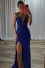 Load image into Gallery viewer, Sparkly Royal Blue Spaghetti Straps Mermaid Long Prom Dress with Slit