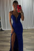 Load image into Gallery viewer, Sparkly Royal Blue Spaghetti Straps Mermaid Long Prom Dress with Slit