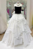 Load image into Gallery viewer, Black and White A Line Ball Gown Strapless Beaded Long Prom Dress with Ruffles