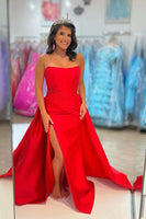 Load image into Gallery viewer, Red Satin Strapless A-Line Long Corset Prom Dress with Cape