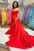 Load image into Gallery viewer, Red Satin Strapless A-Line Long Corset Prom Dress with Cape
