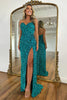 Load image into Gallery viewer, Sparkly Red Sequins Strapless Sheath Long Prom Dress with Slit