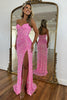 Load image into Gallery viewer, Sparkly Red Sequins Strapless Sheath Long Prom Dress with Slit