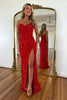 Load image into Gallery viewer, Sparkly Red Sequins Strapless Sheath Long Prom Dress with Slit
