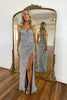 Load image into Gallery viewer, Sparkly Red Sequins Strapless Sheath Long Prom Dress with Slit