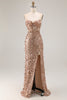 Load image into Gallery viewer, Sparkly Champagne Beaded Sequins Long Prom Corset Dress with Slit