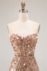 Load image into Gallery viewer, Sparkly Champagne Beaded Sequins Long Prom Corset Dress with Slit