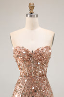 Load image into Gallery viewer, Sparkly Sequin Mermaid Strapless Long Corset Prom Dress with Slit