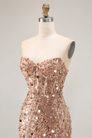 Load image into Gallery viewer, Sparkly Sequin Mermaid Strapless Long Corset Prom Dress with Slit