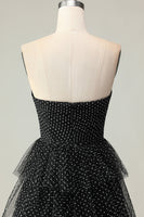 Load image into Gallery viewer, Black and White Ruffled Polka Dots Corset Long Prom Dress with Slit
