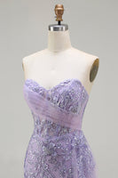 Load image into Gallery viewer, Sparkly Purple Floral Sequin Sweetheart Mermaid Long Corset Prom Dress with Slit