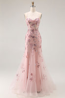 Load image into Gallery viewer, Sparkly Blush Corset Floral Long Mermaid Prom Dress
