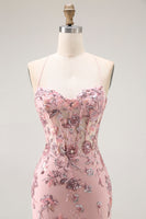 Load image into Gallery viewer, Sparkly Blush Corset Floral Long Mermaid Prom Dress