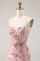 Load image into Gallery viewer, Sparkly Blush Corset Floral Long Mermaid Prom Dress