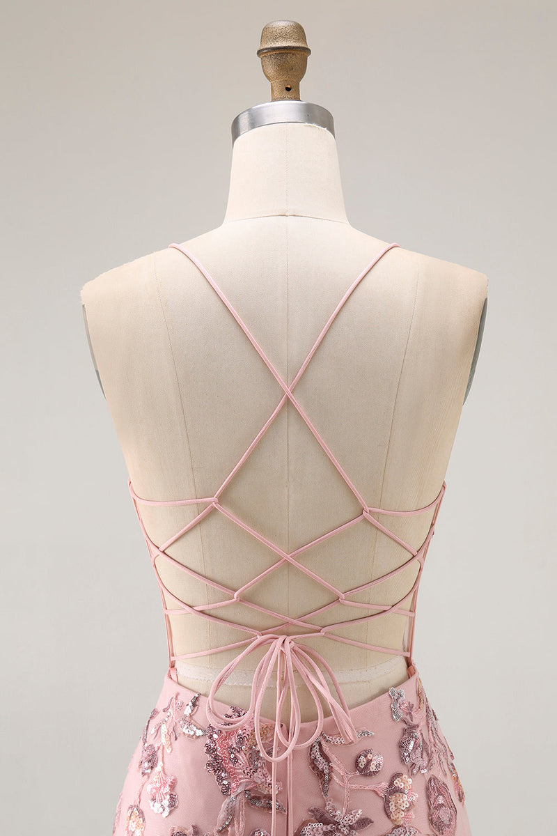 Load image into Gallery viewer, Sparkly Blush Corset Floral Long Mermaid Prom Dress