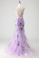 Load image into Gallery viewer, Sparkly Purple Mermaid Floral Corset Long Prom Dress