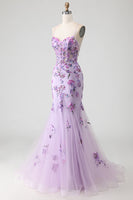 Load image into Gallery viewer, Sparkly Purple Mermaid Floral Corset Long Prom Dress