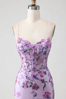 Load image into Gallery viewer, Sparkly Purple Mermaid Floral Corset Long Prom Dress