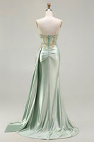 Load image into Gallery viewer, Sparkly Floral Green Appliqued Corset Long Mermaid Prom Dress