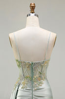 Load image into Gallery viewer, Sparkly Floral Green Appliqued Corset Long Mermaid Prom Dress