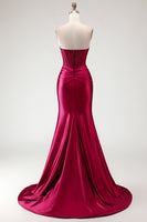 Load image into Gallery viewer, Champagne Satin Corset Long Mermaid Prom Dress with Slit