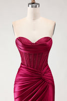 Load image into Gallery viewer, Champagne Satin Corset Long Mermaid Prom Dress with Slit