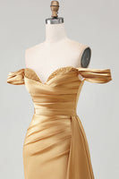 Load image into Gallery viewer, Sparkly Golden Long Mermaid Prom Dress with Side Cape