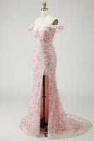 Load image into Gallery viewer, Floral Yellow Off the Shoulder Mermaid Long Prom Dress with Embroidery